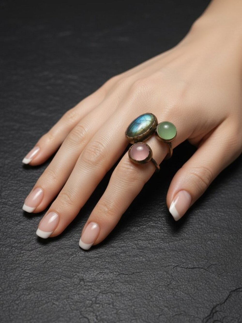 Boho Copper Ring Rose Quartz Aventurine Labradorite Adjustable Healing Crystal - Picture 3 of 15